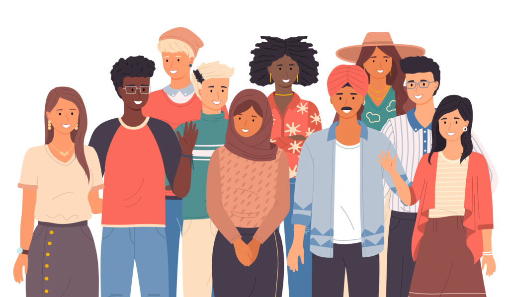 Group of illustrated people of various nationalities